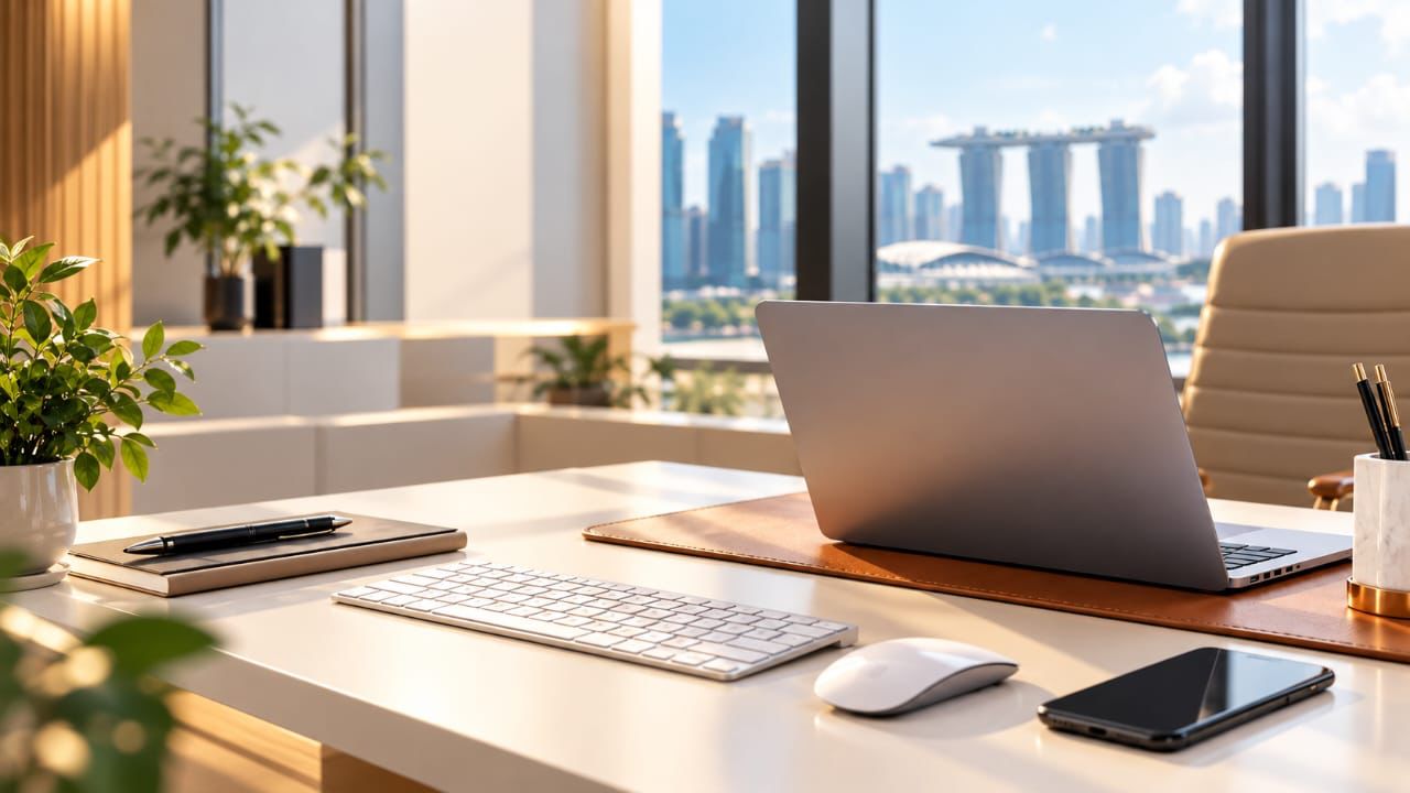 Advan Singapore workspace overlooking the city